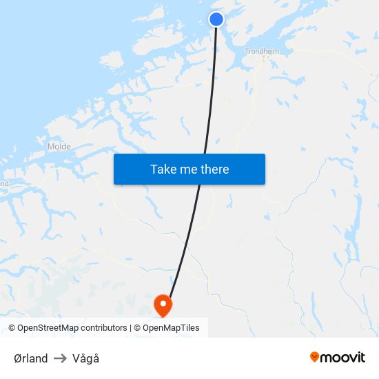 Ørland to Vågå map