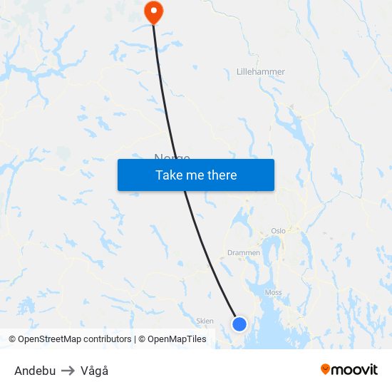 Andebu to Vågå map