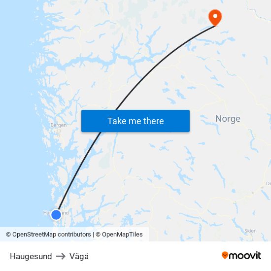 Haugesund to Vågå map