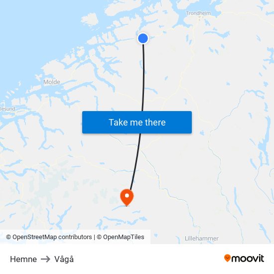 Hemne to Vågå map