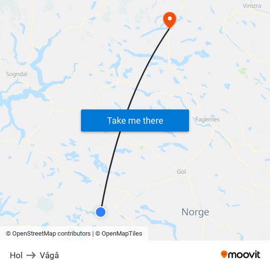 Hol to Vågå map