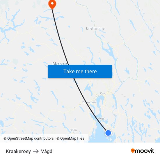 Kraakeroey to Vågå map