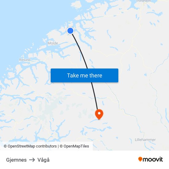 Gjemnes to Vågå map