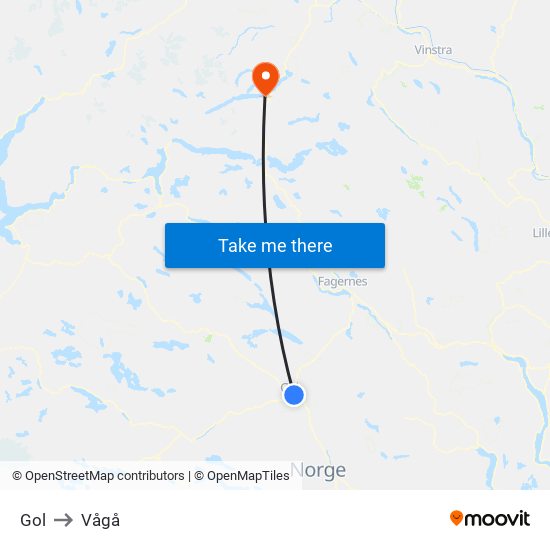 Gol to Vågå map