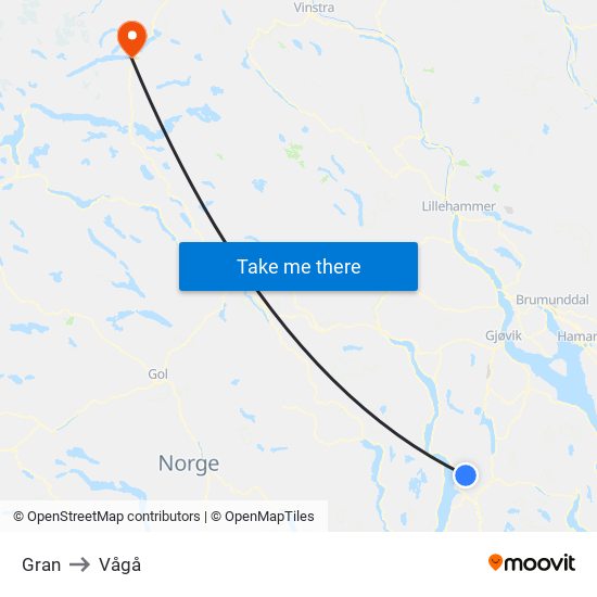 Gran to Vågå map