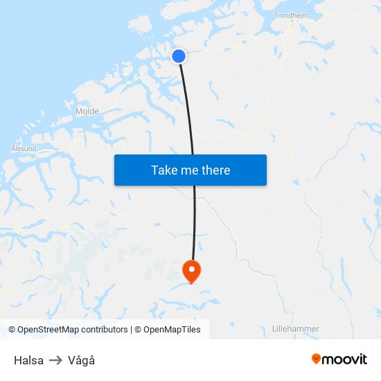 Halsa to Vågå map