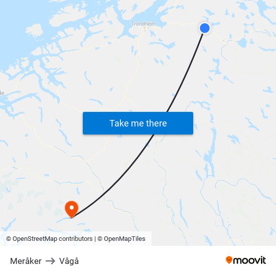 Meråker to Vågå map