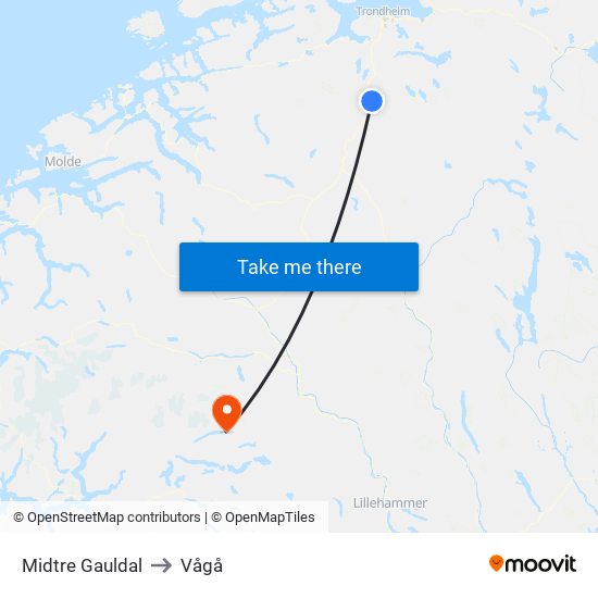 Midtre Gauldal to Vågå map