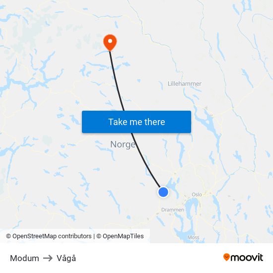 Modum to Vågå map