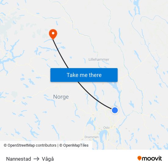 Nannestad to Vågå map