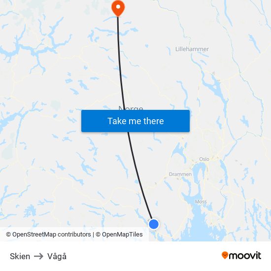 Skien to Vågå map