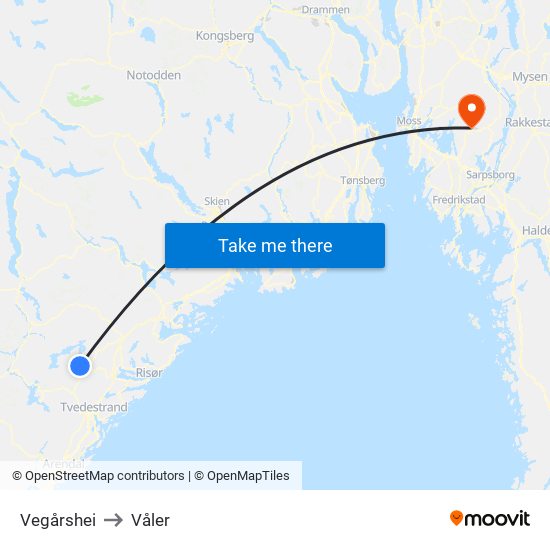 Vegårshei to Våler map
