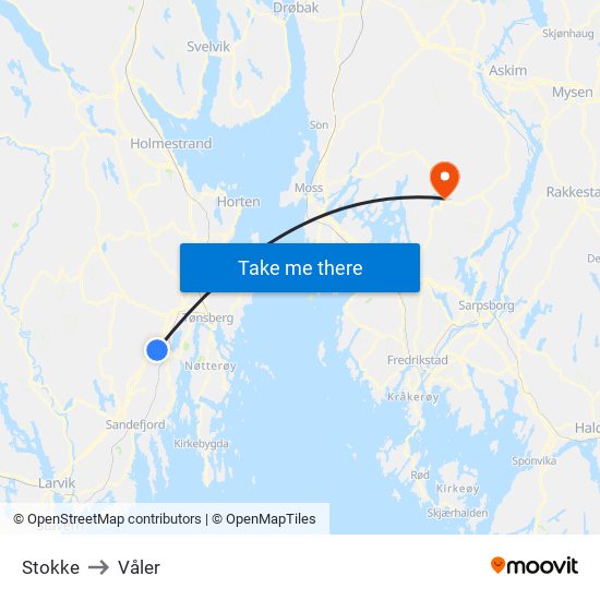 Stokke to Våler map
