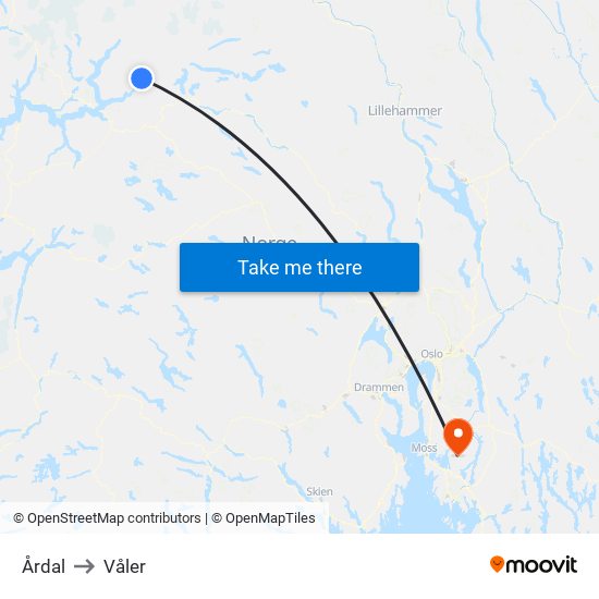 Årdal to Våler map