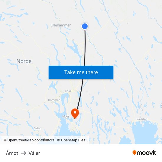 Åmot to Våler map