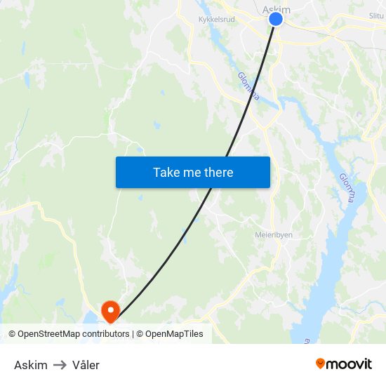 Askim to Våler map