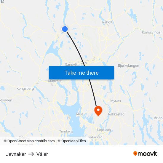 Jevnaker to Våler map