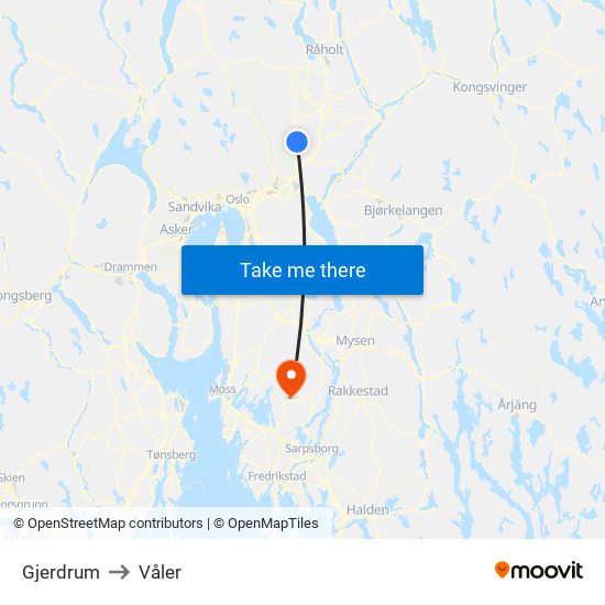 Gjerdrum to Våler map