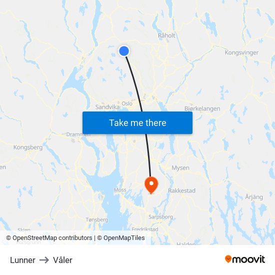 Lunner to Våler map