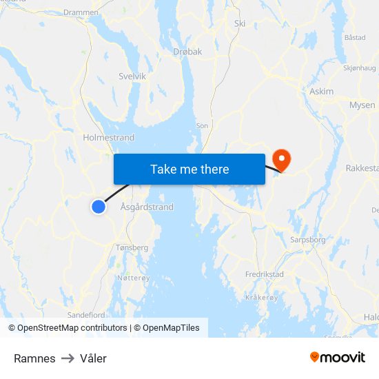 Ramnes to Våler map