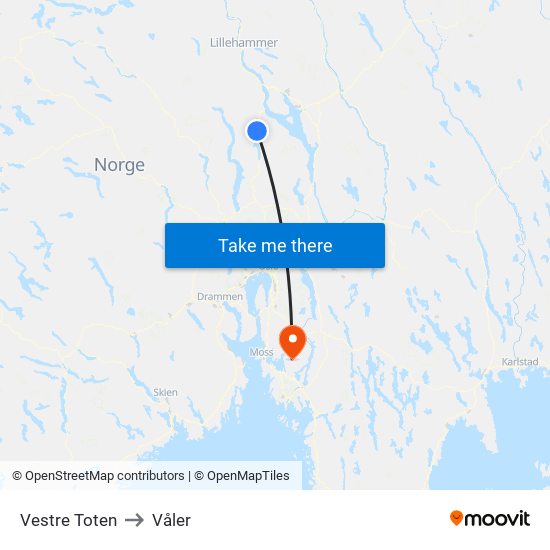 Vestre Toten to Våler map