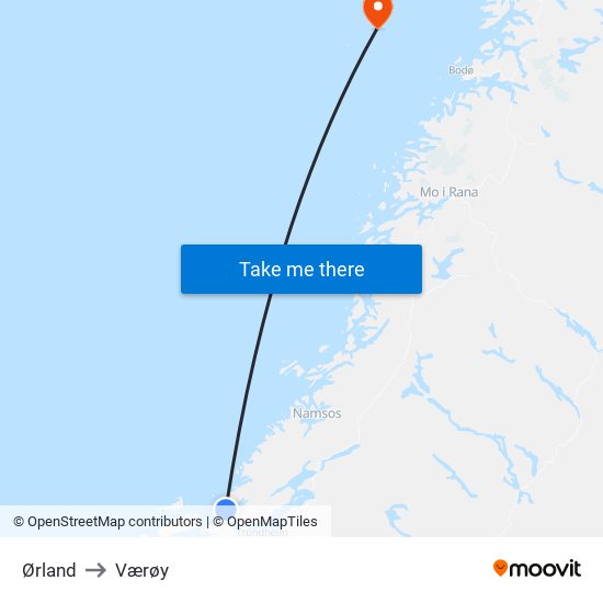 Ørland to Værøy map