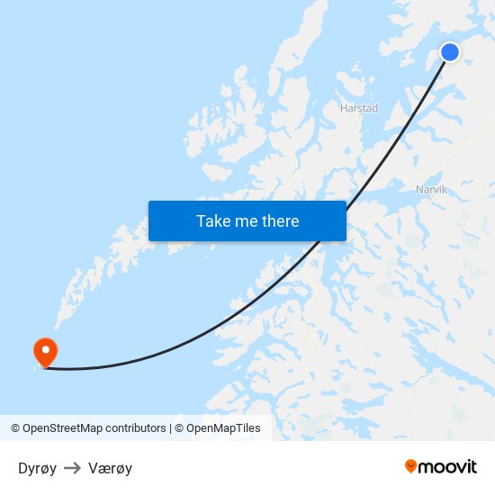 Dyrøy to Værøy map