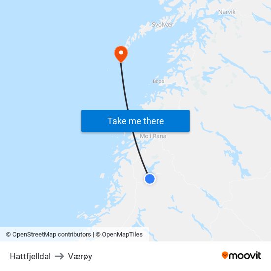 Hattfjelldal to Værøy map