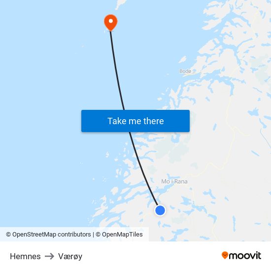 Hemnes to Værøy map