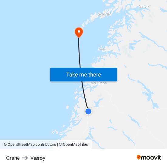 Grane to Værøy map