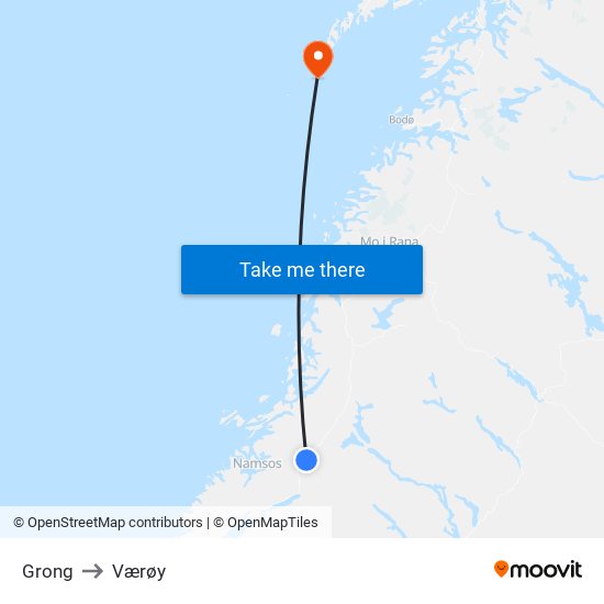 Grong to Værøy map