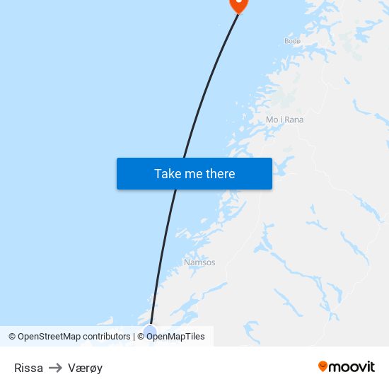 Rissa to Værøy map