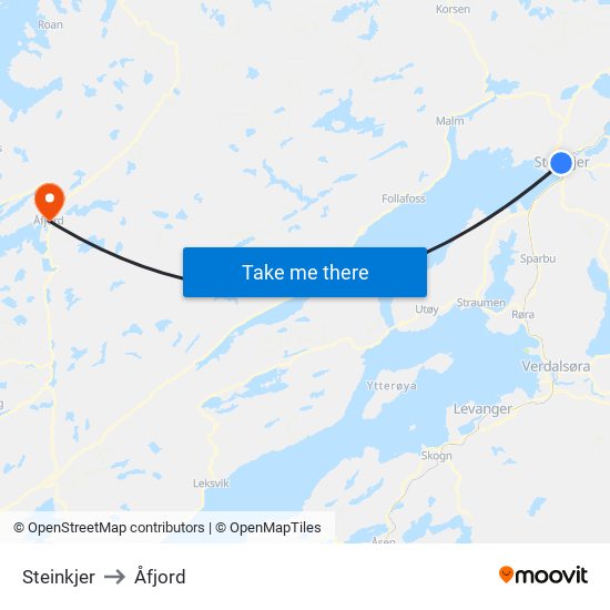 Steinkjer to Åfjord map