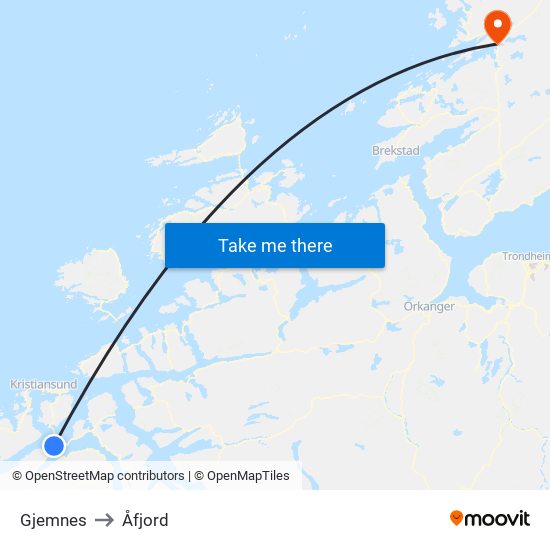 Gjemnes to Åfjord map