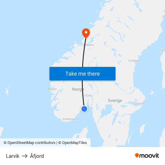 Larvik to Åfjord map