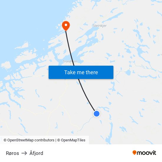 Røros to Åfjord map
