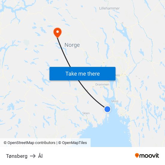 Tønsberg to Ål map