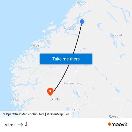 Verdal to Ål map