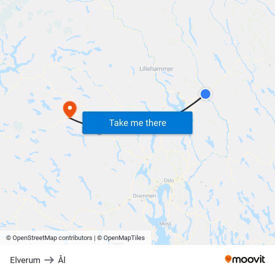 Elverum to Ål map