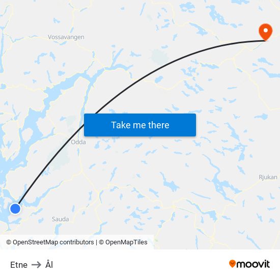 Etne to Ål map