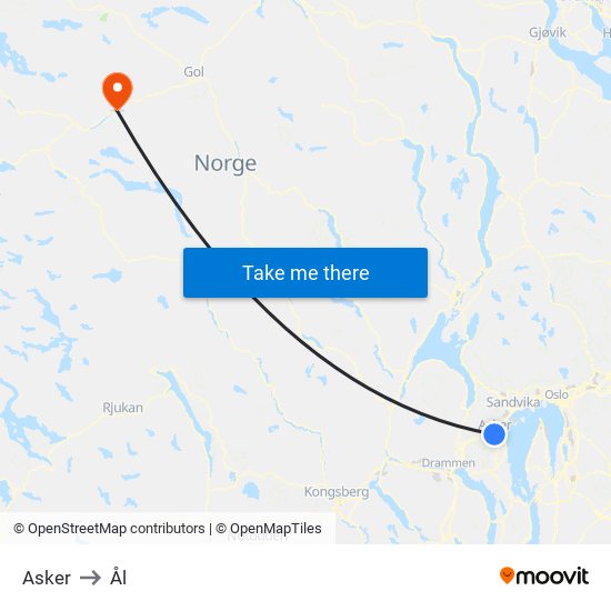 Asker to Ål map