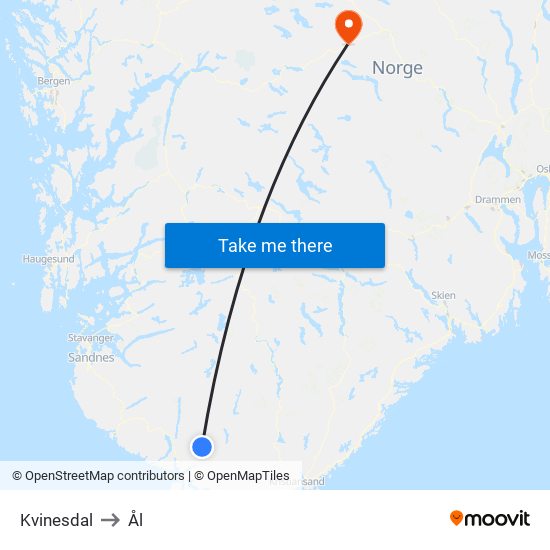 Kvinesdal to Ål map