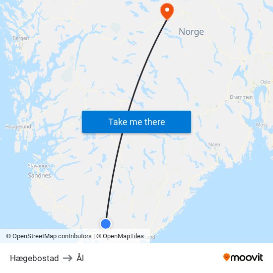 Hægebostad to Ål map