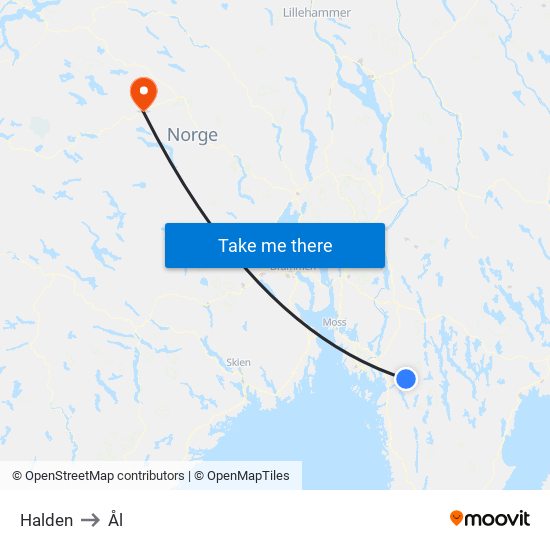 Halden to Ål map