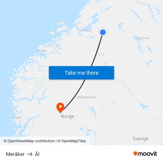 Meråker to Ål map