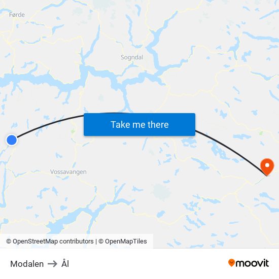 Modalen to Ål map