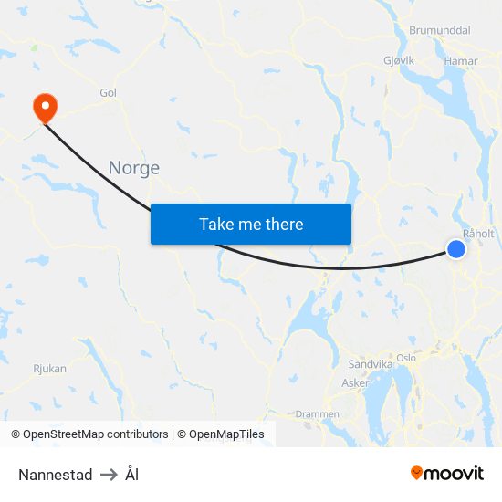 Nannestad to Ål map