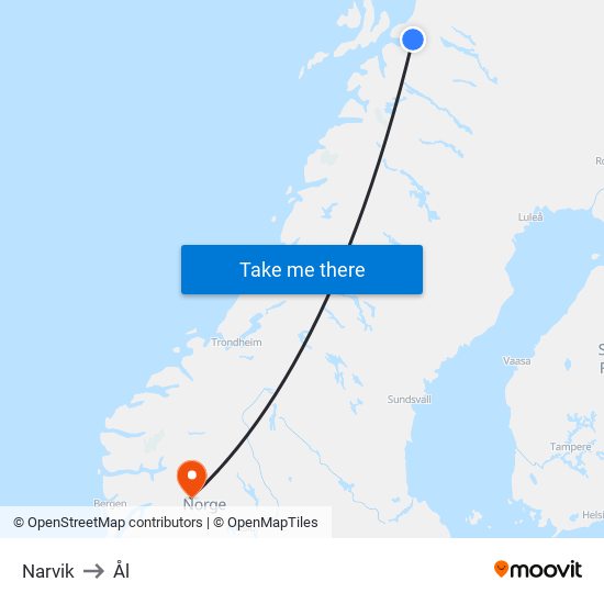 Narvik to Ål map