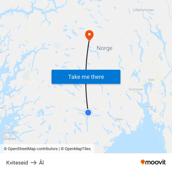 Kviteseid to Ål map
