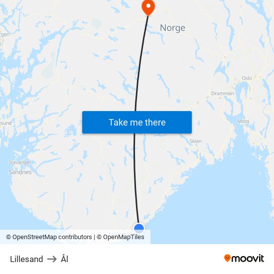 Lillesand to Ål map